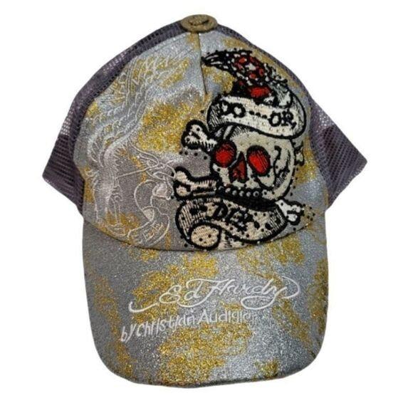 Vintage Ed Hardy Christian Audigier Tattoo Embroidered Rhinestone Snapback Hat - Picture 8 of 9